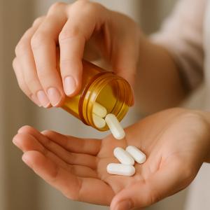 tabletten uit een potje op de hand